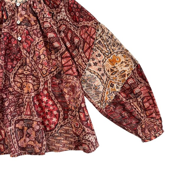 Chufy Nile Tales Floral Peasant Blouse Red S Balloon Sleeve Boho Cottagecore - Picture 6 of 13